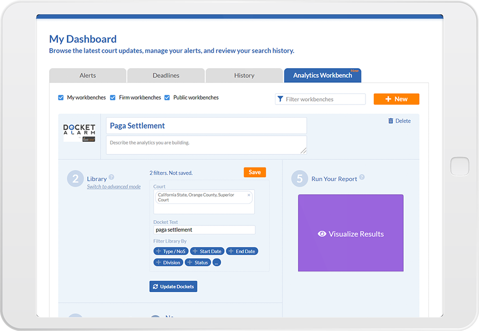 Docket Alerts Analytics Workbench